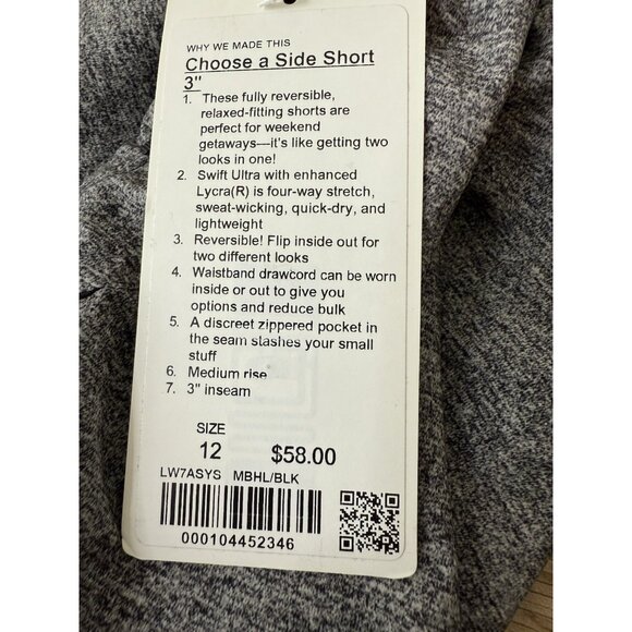 Lululemon Choose A Side Short 3" Size 12 NWT Reversible Gray Black - Picture 9 of 11